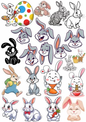 Collection of Cartoon Bunny Rabbit Characters and Easter Themes Free Vector