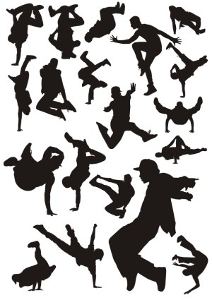 Silhouette Vectors of Breakdancers in Various Dynamic Poses Free Vector