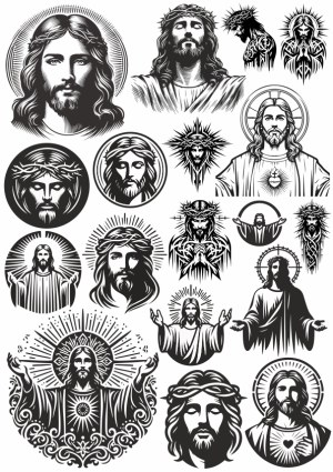 Collection of Black and White Jesus Christ Vector Illustrations Free Vector