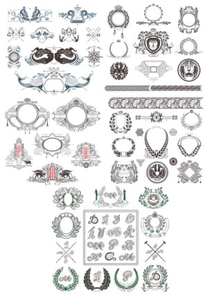 Vintage Heraldic and Ornamental Vector Design Elements Collection Free Vector