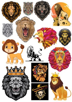 Collection of Lion and Bear Head Vector Illustrations Free Vector
