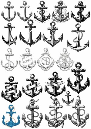 Collection of Decorative Anchor Illustrations and Nautical Symbols Free Vector