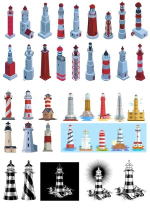 Collection of Diverse Lighthouse Vector Illustrations Free Vector