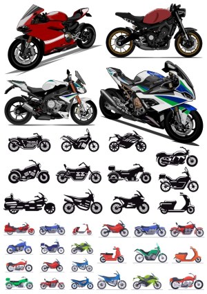 Collection of Detailed and Silhouette Motorcycle Vectors Free Vector