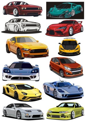 Collection of Colorful Sports and Compact Car Vector Illustrations Free Vector