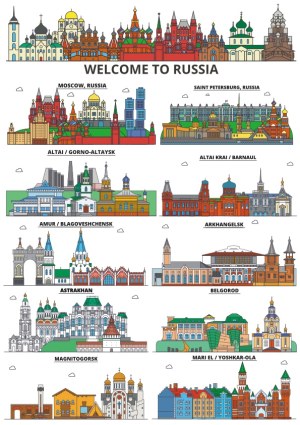Welcome to Russia Landmark Skylines Vector Set Free Vector