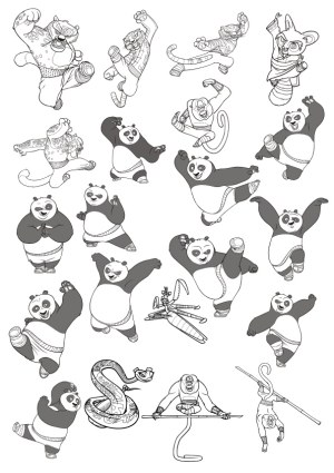 Kung Fu Panda Character Line Art Collection Free Vector