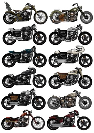Collection of Custom Vintage and Modern Classic Motorcycles Free Vector