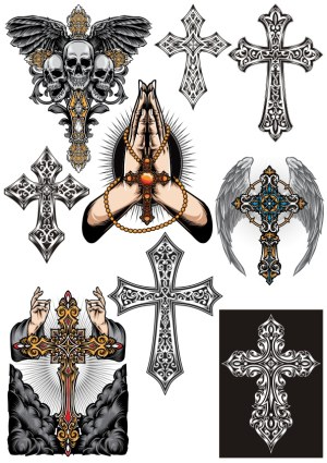 Ornate Gothic Crosses and Religious Symbols Vector Set Free Vector