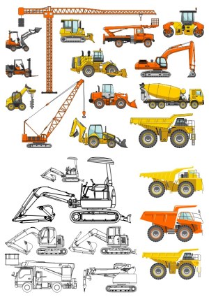 Construction Vehicles and Heavy Machinery Vector Collection Free Vector