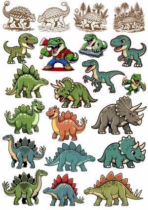 Cartoon and Vintage Dinosaur Vector Collection Free Vector