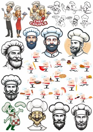 Chef Character Illustrations and Cartoon Chef Sketches Free Vector