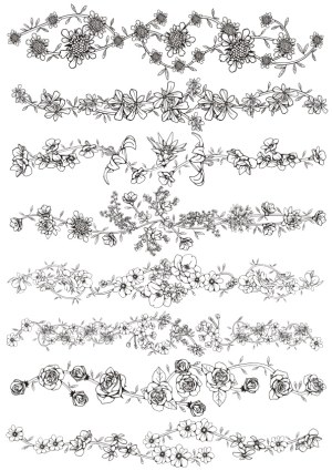 Black and White Hand-Drawn Floral Borders and Dividers Free Vector