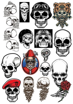 Skull-themed vector collection with helmets, hats, and detailed designs Free Vector