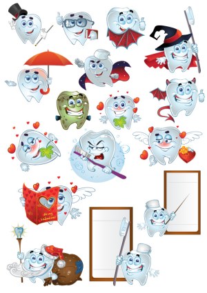 Cartoon Tooth Characters in Various Fun and Festive Costumes Free Vector