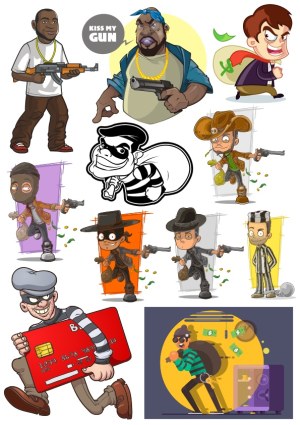 Cartoon Thief and Robber Characters Vector Set Free Vector