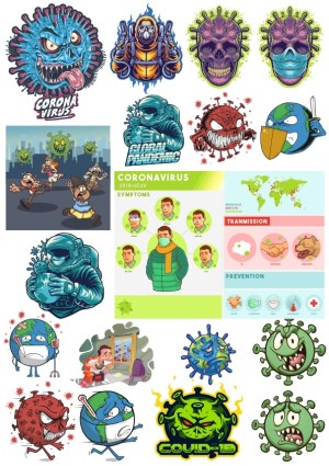 Coronavirus and COVID-19 Cartoon and Infographic Vector Set Free Vector