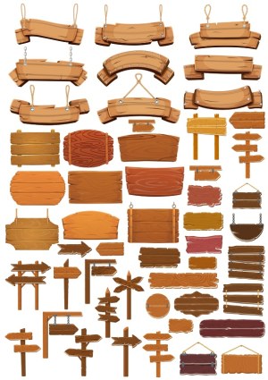 Set of Various Wooden Signboards and Directional Arrows Free Vector