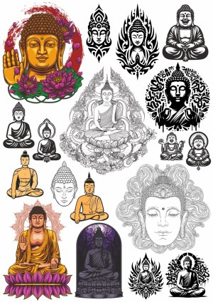 Collection of Buddha and Meditation Vector Illustrations Free Vector