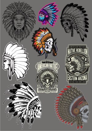 American Native Headgear and Skull Vector Collection Free Vector