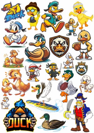 Collection of Cartoon Duck Characters in Various Costumes and Poses Free Vector