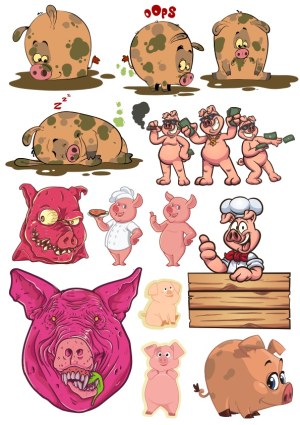 Cartoon Pig Characters and Faces Collection Free Vector