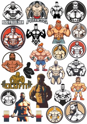 Bodybuilder and Fitness Mascot Vector Collection Free Vector
