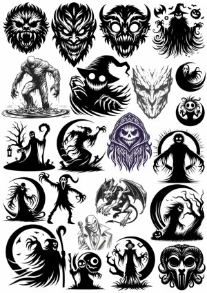 Spooky Halloween Horror Vector Illustrations Set Free Vector