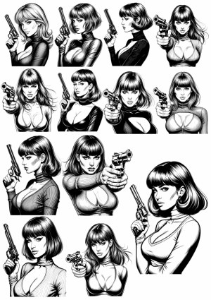 Vector Illustrations of Women with Guns in Various Poses Free Vector
