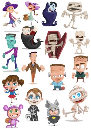 Cartoon Halloween Characters Collection Free Vector