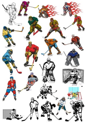 Collection of Ice Hockey Player Vectors in Action Poses Free Vector