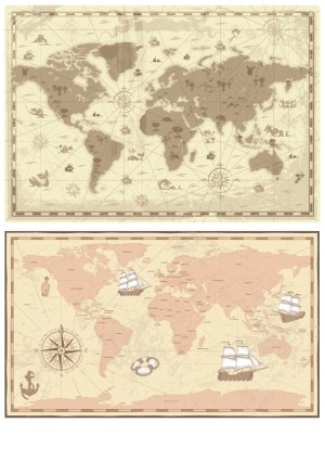 Set of Vintage Style World Maps with Nautical Illustrations Free Vector