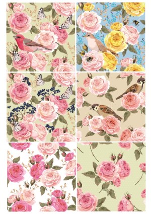 Seamless Vintage Floral Patterns with Birds and Butterflies Free Vector