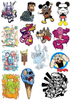 Collection of Cartoon and Pop Culture Inspired Vector Illustrations Free Vector