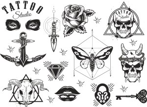 Black and White Tattoo Design Elements Collection Free Vector