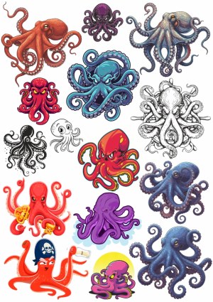 Collection of Colorful Octopus Vector Illustrations Free Vector