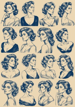 Vintage Style Portraits of Women with Varied Hairstyles Free Vector