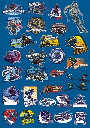 Winter Sports and Snowmobile Vector Badges and Logos Free Vector