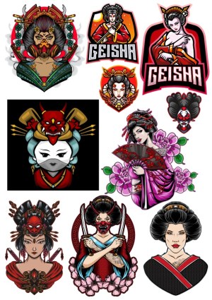 Set of Geisha and Japanese Warrior Vector Illustrations Free Vector