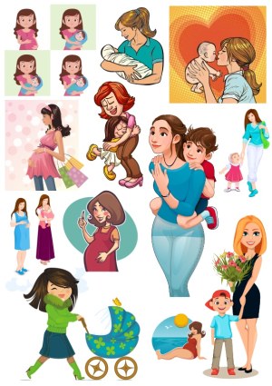 Vector Illustrations of Mothers, Pregnant Women, and Children Free Vector