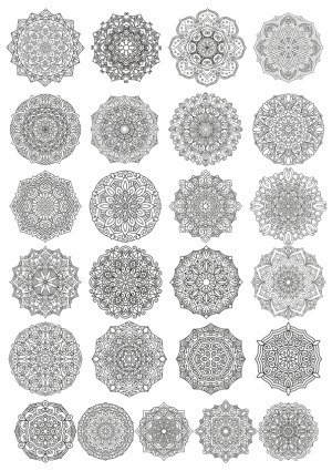 Set of 25 Intricate Black and White Mandala Designs Free Vector
