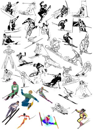 Winter Sports Illustrations - Skiing and Snowboarding Action Vectors Free Vector