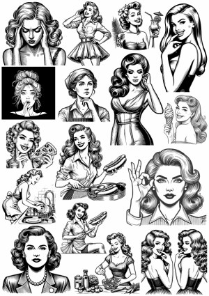 Vintage Pin-Up Women Illustrations Collection Free Vector