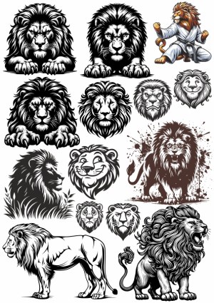 Collection of Lion Head and Full Body Vector Illustrations Free Vector
