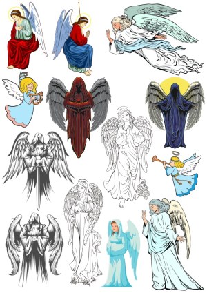 Collection of Angel and Dark Angel Vector Illustrations Free Vector