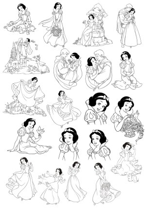 Black and White Princess and Animal Friends Vector Illustrations Free Vector