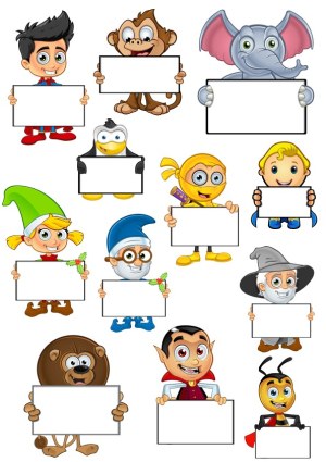 Cartoon Characters Holding Blank Signs Collection Free Vector