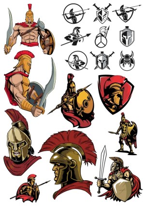 Spartan Warrior and Shield Emblem Vector Collection Free Vector
