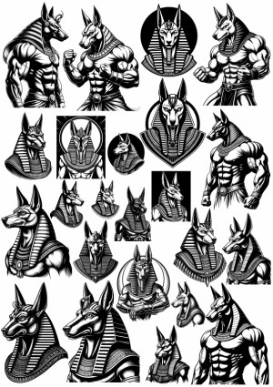 Black and White Egyptian Anubis Vector Illustrations Free Vector