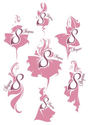 International Women's Day Stylized Woman and Number 8 Vector Set Free Vector